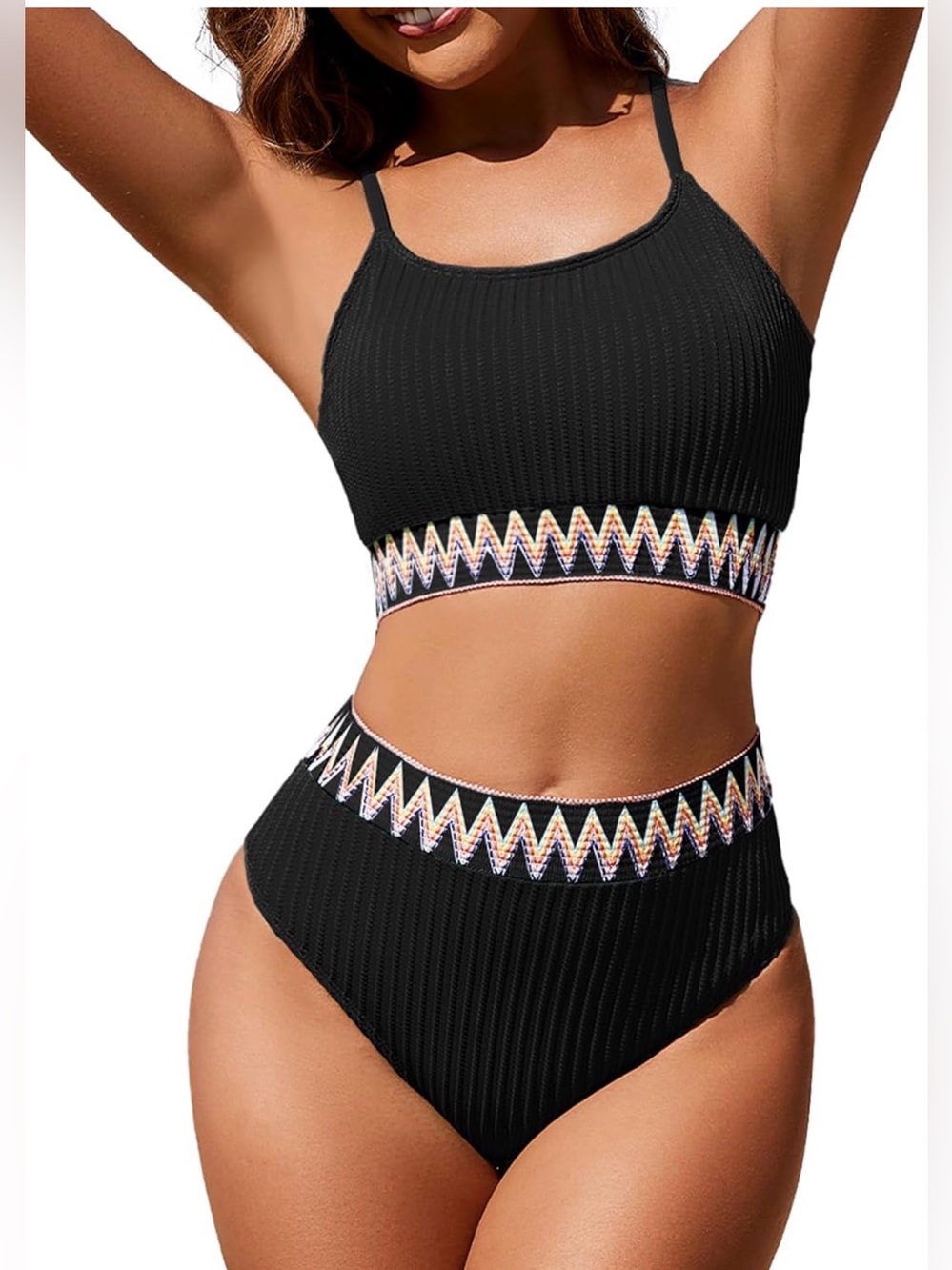 Women's High Waisted Swimsuit Two Piece Ribbed Bikini-NWOT